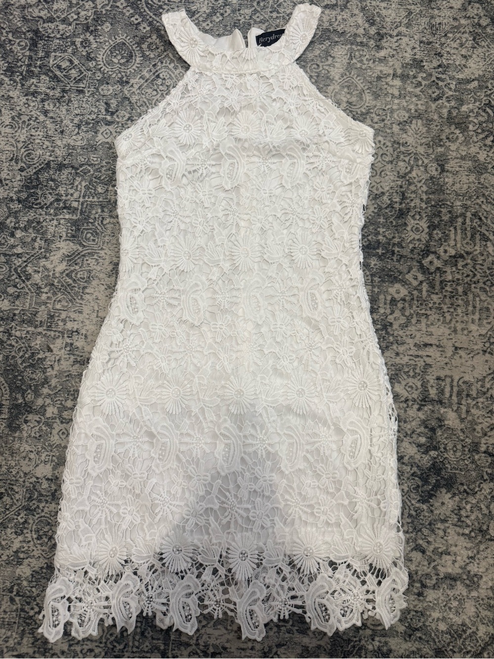 Breyden White Floral Lace Halter Mini Dress